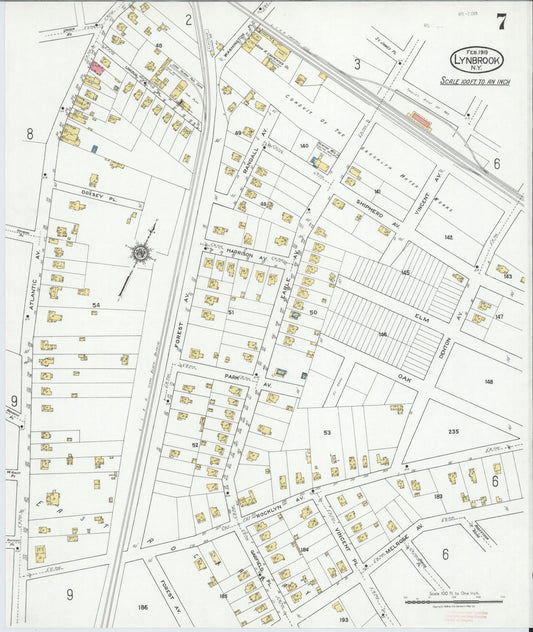 Sanborn Fire Insurance Map from Lynbrook, Nassau County, New York (1919), Sheet #0007 - Historic Sanborn Fire Insurance Map Print, vintage old map wall art, antique decor, genealogy gift, New York New York map