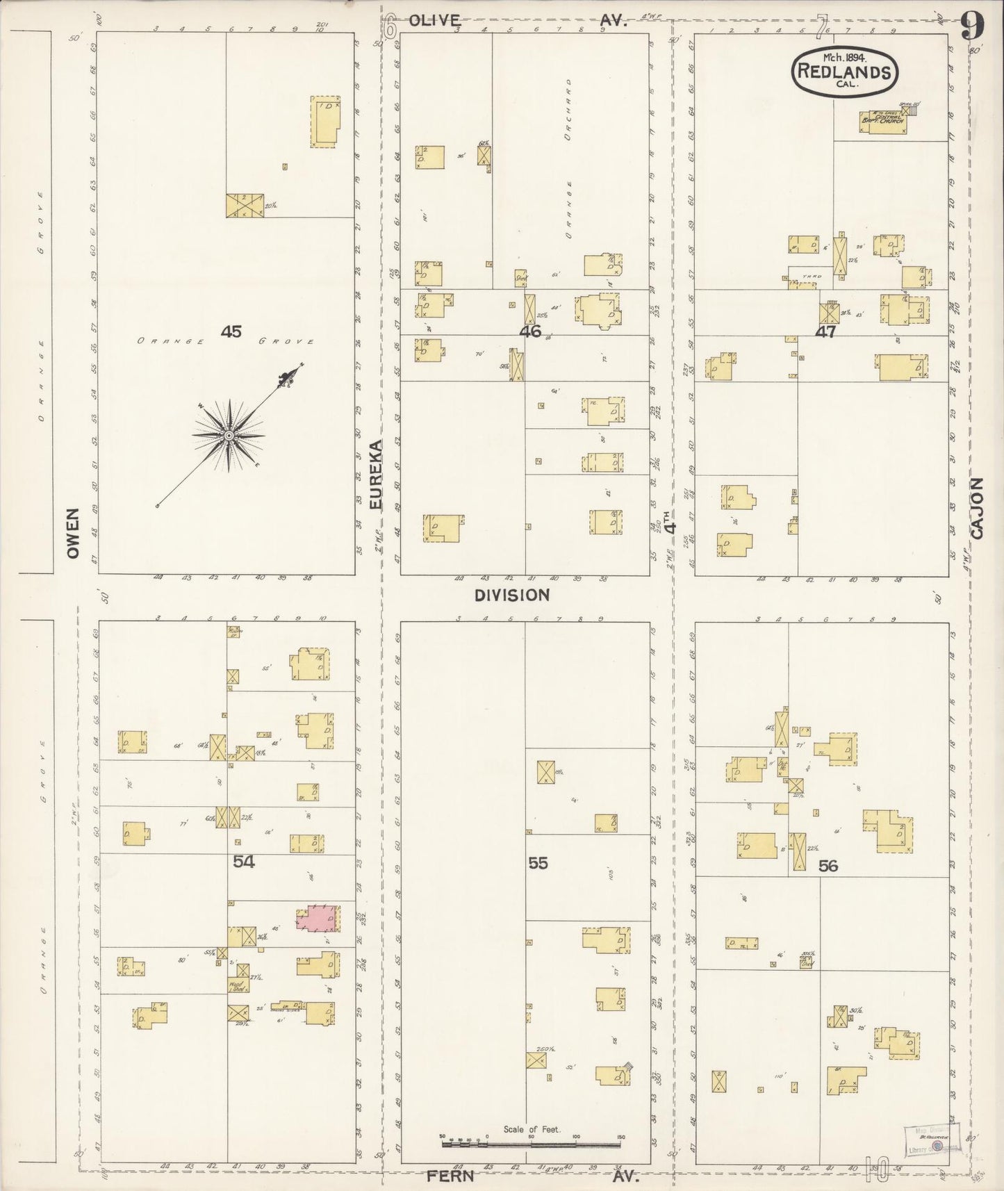 Sanborn Fire Insurance Map from Redlands, San Bernardino County, California (1894), Sheet #0009 - Complete Map Set gallery image, historic Sanborn map, vintage wall art, California California
