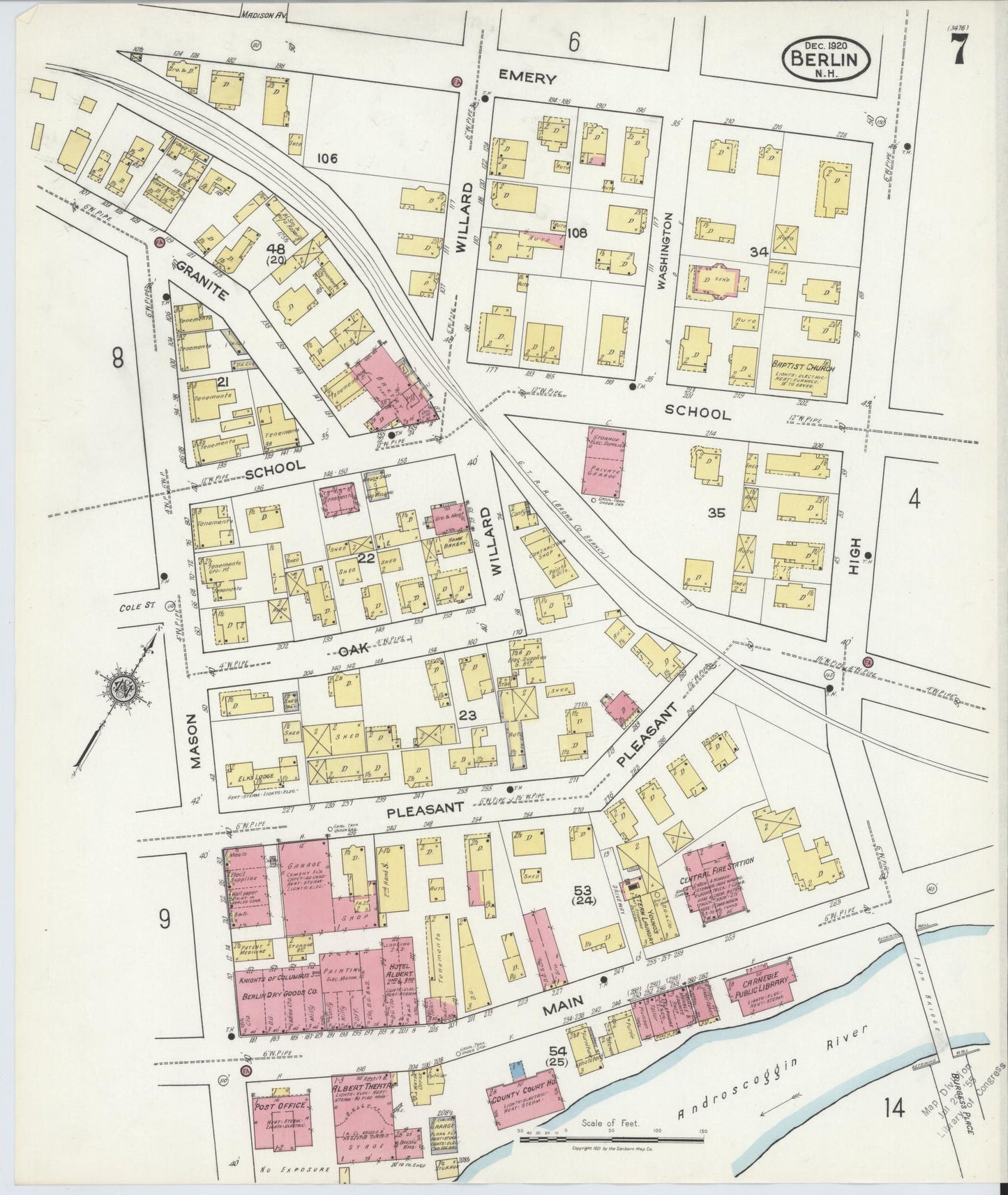 Sanborn Fire Insurance Map from Berlin, Coos County, New Hampshire (1920), Sheet #0007 - Complete Map Set gallery image, historic Sanborn map, vintage wall art, New Hampshire New Hampshire