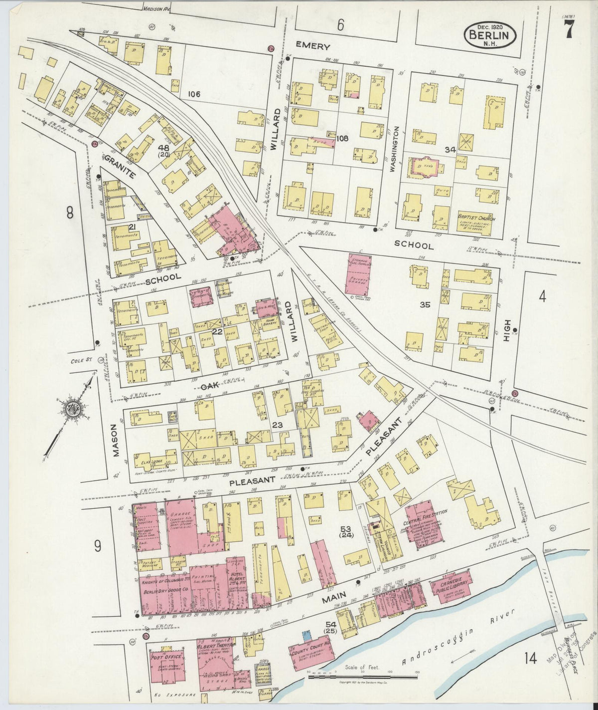 Sanborn Fire Insurance Map from Berlin, Coos County, New Hampshire (1920), Sheet #0007 - Complete Map Set gallery image, historic Sanborn map, vintage wall art, New Hampshire New Hampshire