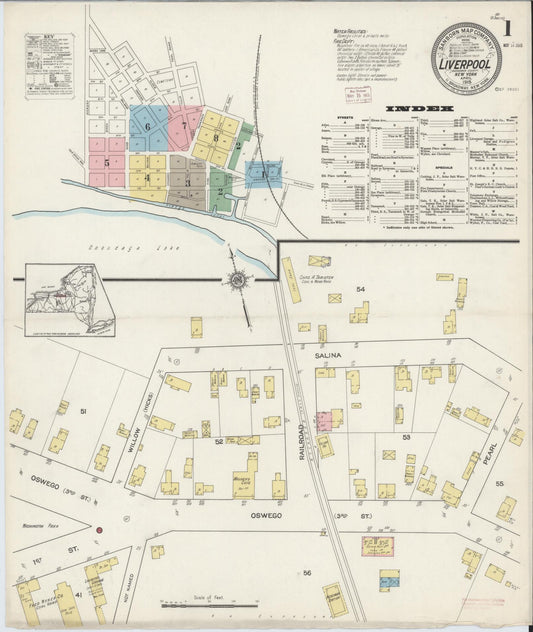 Sanborn Fire Insurance Map from Liverpool, Onondaga County, New York (1915), Sheet #0001 - Historic Sanborn Fire Insurance Map Print, vintage old map wall art, antique decor, genealogy gift, New York New York map