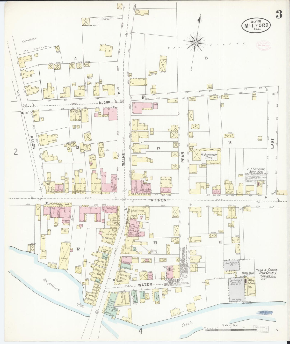 Sanborn Fire Insurance Map from Milford, Kent And Sussex Counties, Delaware (1897), Sheet #0003 - Complete Map Set gallery image, historic Sanborn map, vintage wall art, Delaware Delaware