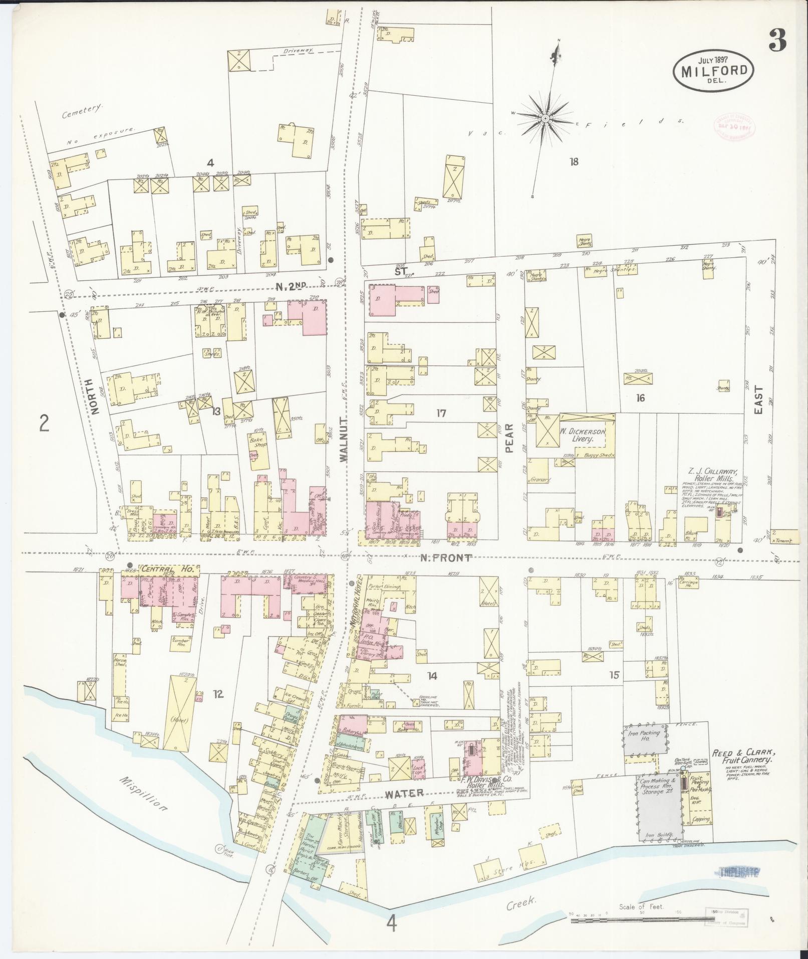 Sanborn Fire Insurance Map from Milford, Kent And Sussex Counties, Delaware (1897), Sheet #0003 - Complete Map Set gallery image, historic Sanborn map, vintage wall art, Delaware Delaware