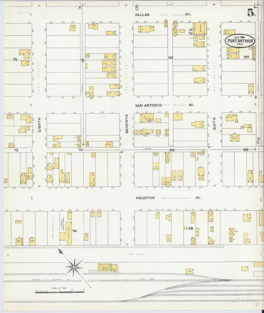 Sanborn Fire Insurance Map from Port Arthur, Jefferson County, Texas (1904), Sheet #0005 - Historic Sanborn Fire Insurance Map Print, vintage old map wall art, antique decor, genealogy gift, Texas Texas map