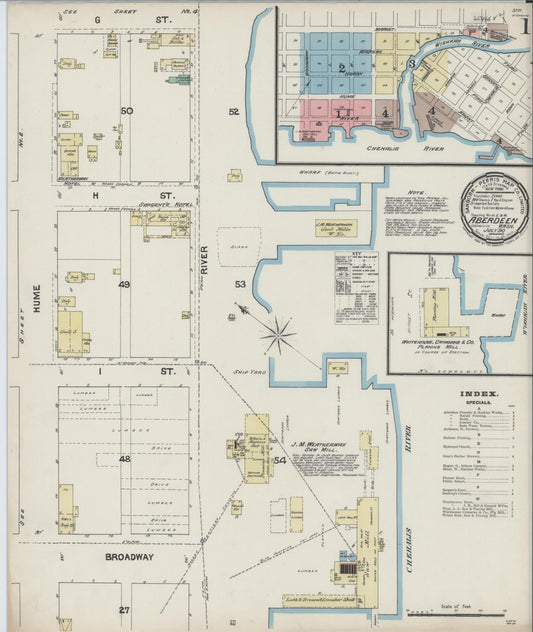 Sanborn Fire Insurance Map from Aberdeen, Grays Harbor County, Washington (1890), Sheet #0001 - Complete Map Set gallery image, historic Sanborn map, vintage wall art, Washington Washington