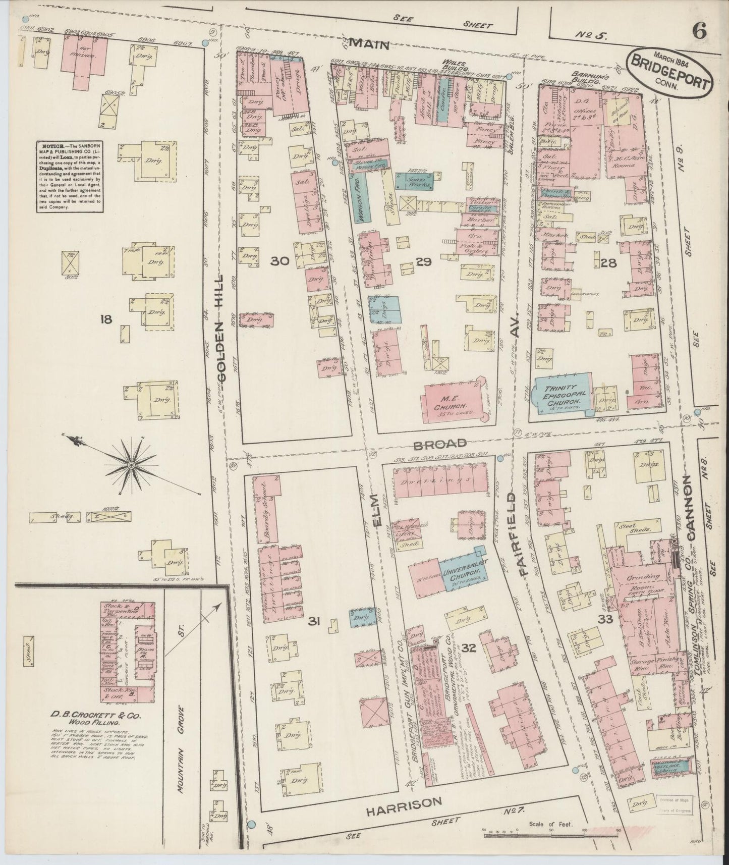 Sanborn Fire Insurance Map from Bridgeport, Fairfield County, Connecticut (1884), Sheet #0006 - Complete Map Set gallery image, historic Sanborn map, vintage wall art, Connecticut Connecticut