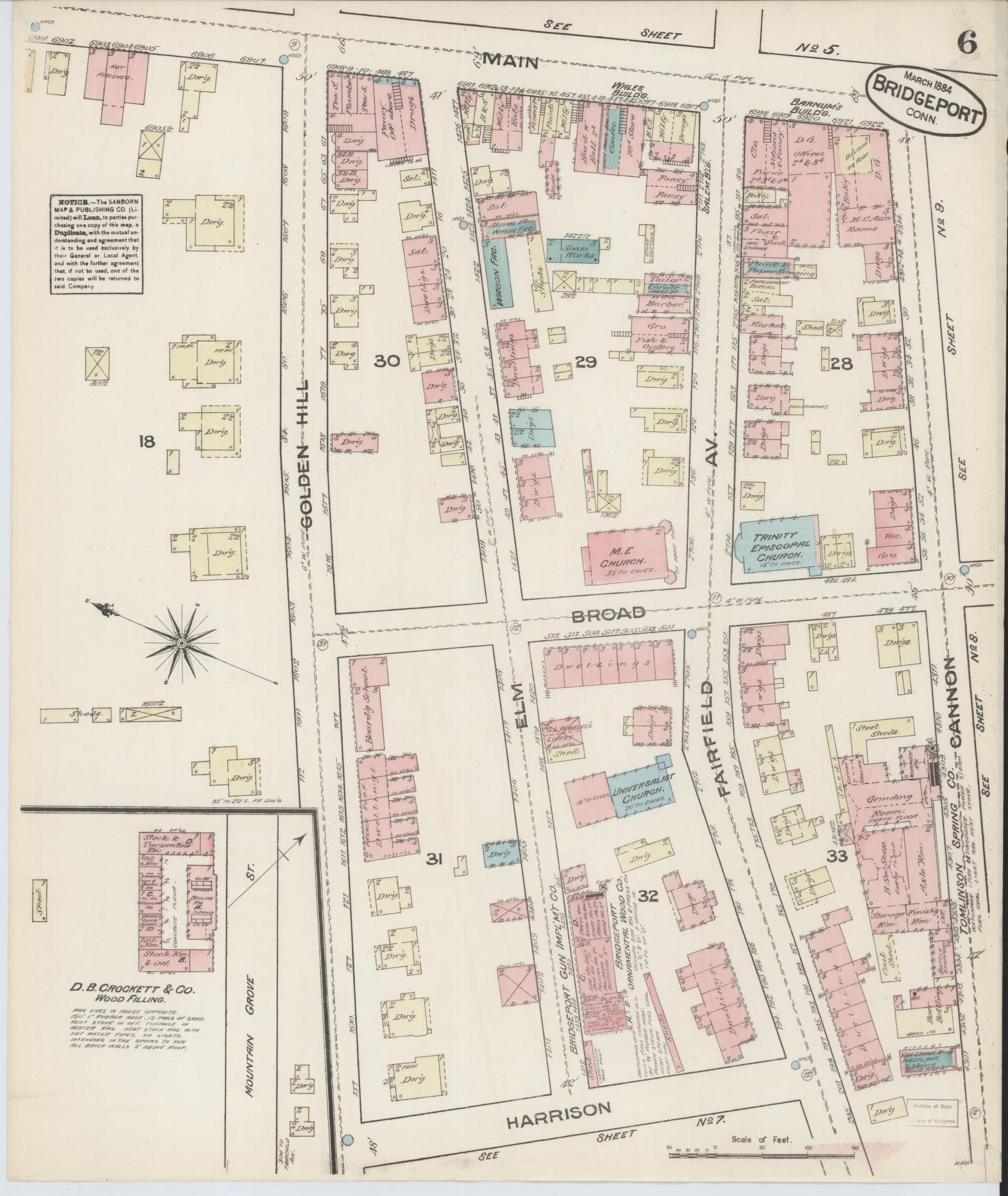 Sanborn Fire Insurance Map from Bridgeport, Fairfield County, Connecticut (1884), Sheet #0006 - Complete Map Set gallery image, historic Sanborn map, vintage wall art, Connecticut Connecticut