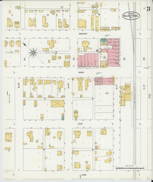 Sanborn Fire Insurance Map from Walnut Ridge, Lawrence County, Arkansas (1904), Sheet #0003 - Historic Sanborn Fire Insurance Map Print, vintage old map wall art, antique decor, genealogy gift, Arkansas Arkansas map