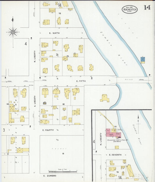 Sanborn Fire Insurance Map from Rochester, Olmsted County, Minnesota (1909), Sheet #0014 - Historic Sanborn Fire Insurance Map Print, vintage old map wall art, antique decor, genealogy gift, Minnesota Minnesota map