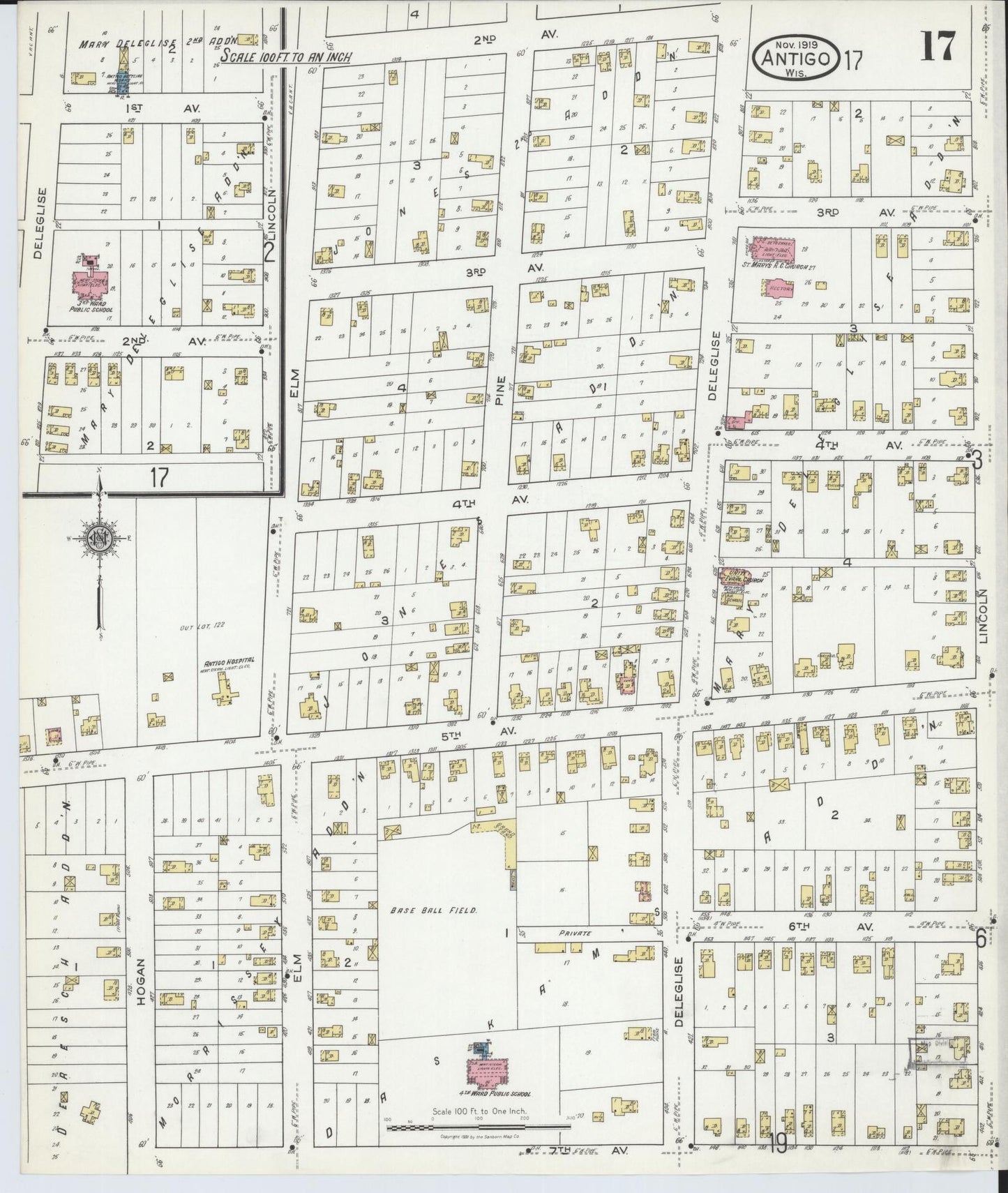 Sanborn Fire Insurance Map from Antigo, Langlade County, Wisconsin (1919), Sheet #0017 - Complete Map Set gallery image, historic Sanborn map, vintage wall art, Wisconsin Wisconsin