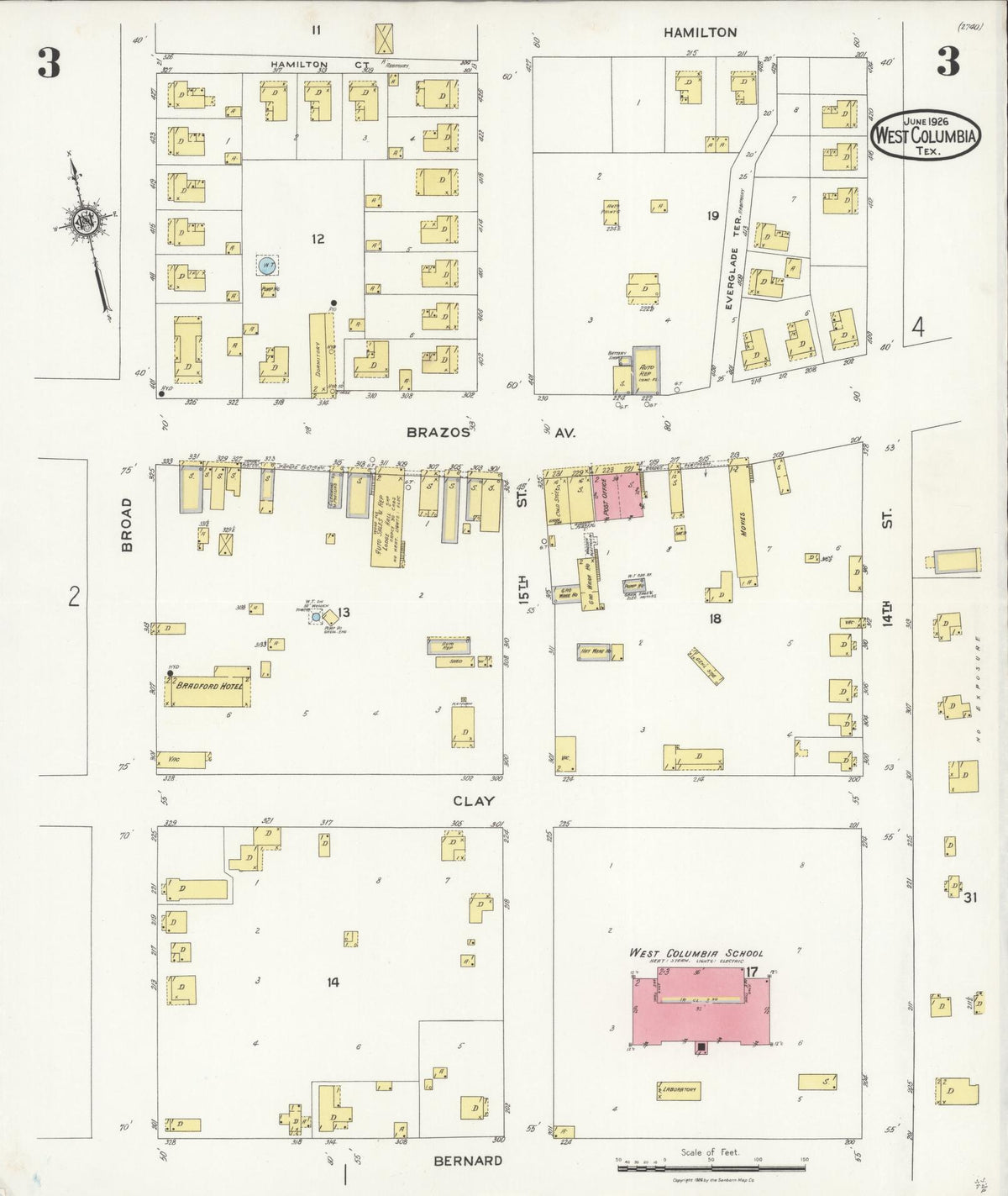 Sanborn Fire Insurance Map from West Columbia, Brazoria County, Texas (1926), Sheet #0003 - Historic Sanborn Fire Insurance Map Print, vintage old map wall art, antique decor, genealogy gift, Texas Texas map
