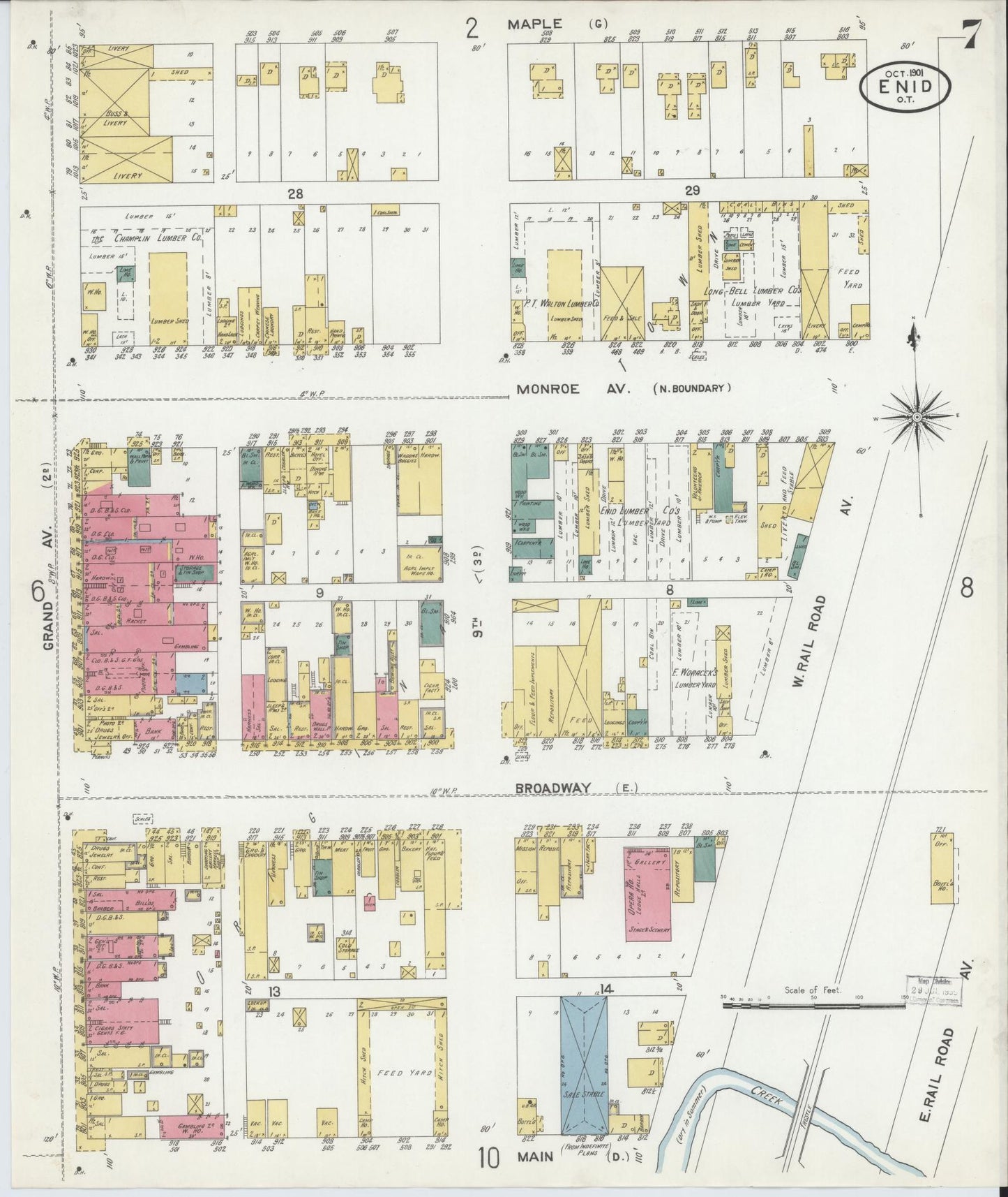 Sanborn Fire Insurance Map from Enid, Garfield County, Oklahoma (1901), Sheet #0007 - Complete Map Set gallery image, historic Sanborn map, vintage wall art, Oklahoma Oklahoma
