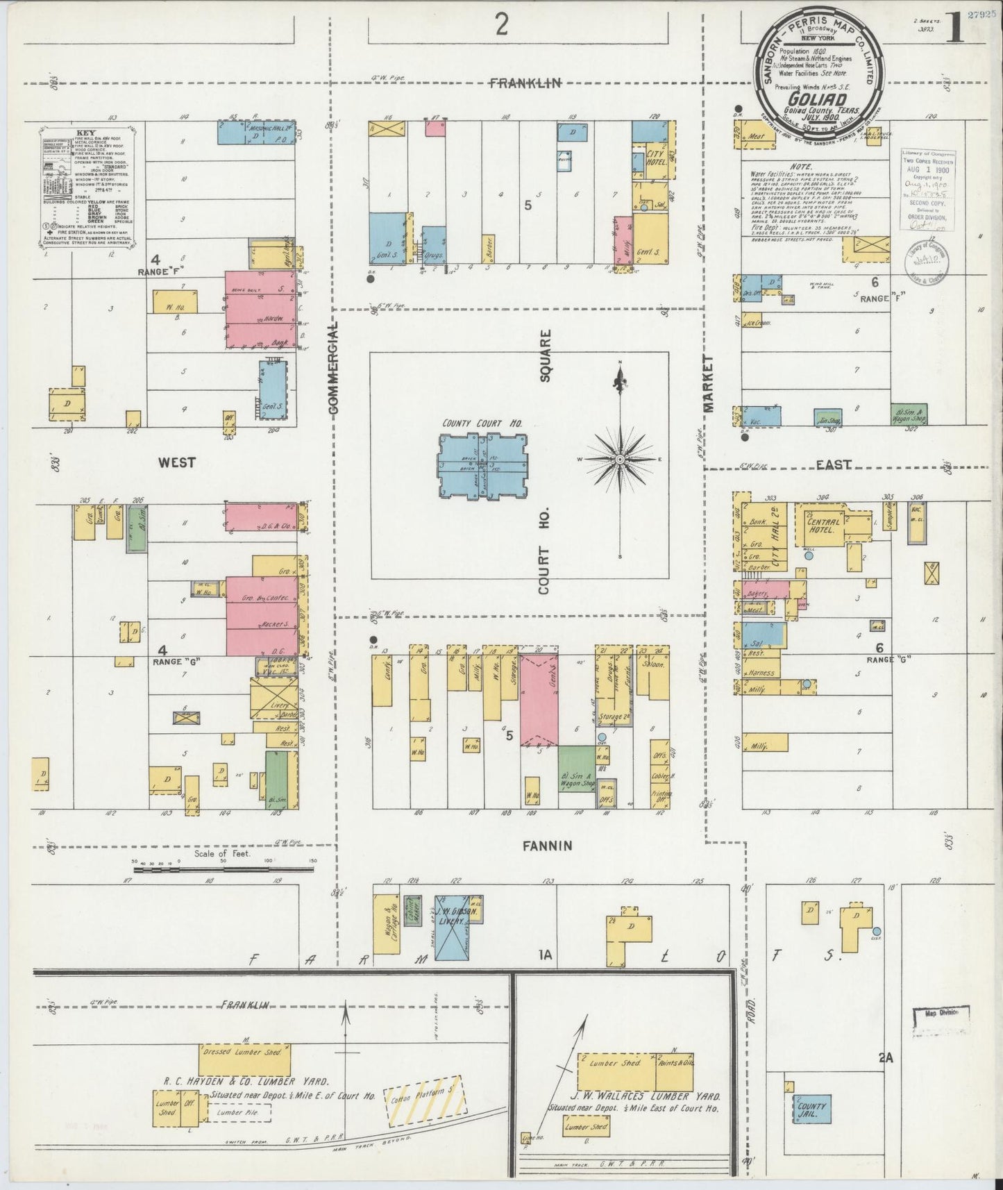 Sanborn Fire Insurance Map from Goliad, Goliad County, Texas (1900), Sheet #0001 - Complete Map Set gallery image, historic Sanborn map, vintage wall art, Texas Texas