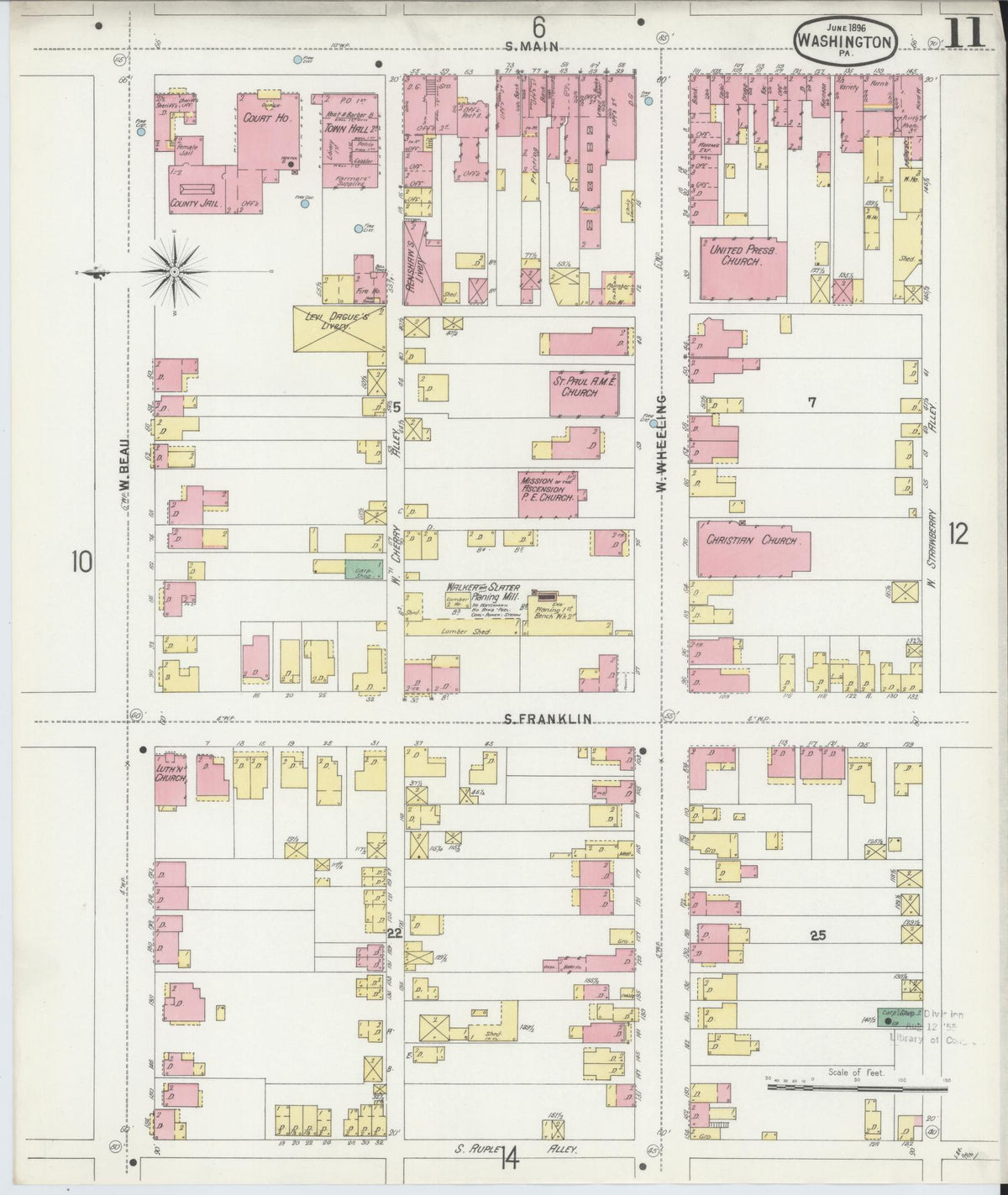 Sanborn Fire Insurance Map from Washington, Washington County, Pennsylvania (1896), Sheet #0011 - Complete Map Set gallery image, historic Sanborn map, vintage wall art, Sanborn Fire Insurance Map from Washington Washington