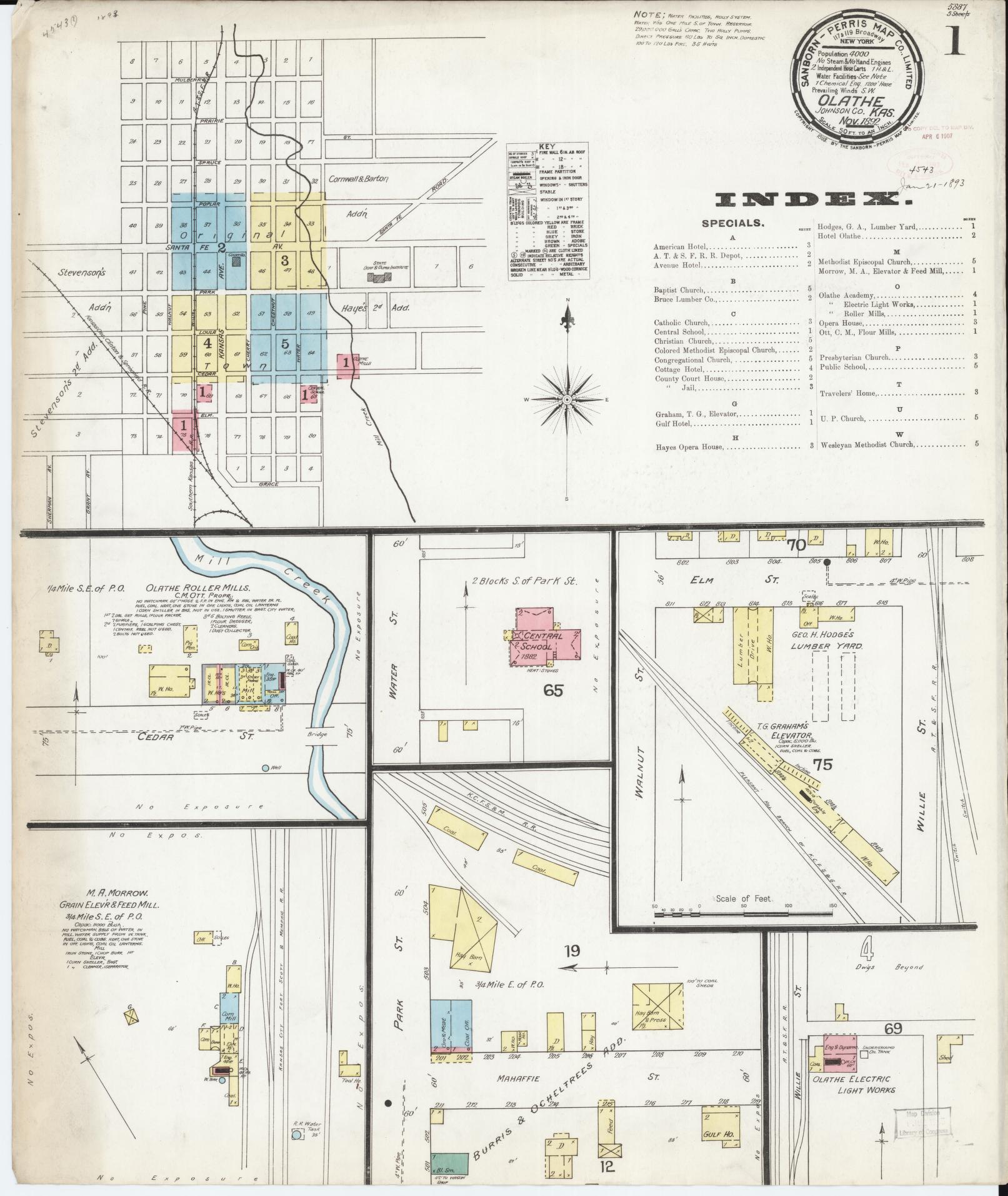 Sanborn Fire Insurance Map from Olathe, Johnson County, Kansas (1892), Sheet #0001 - Complete Map Set gallery image, historic Sanborn map, vintage wall art, Kansas Kansas
