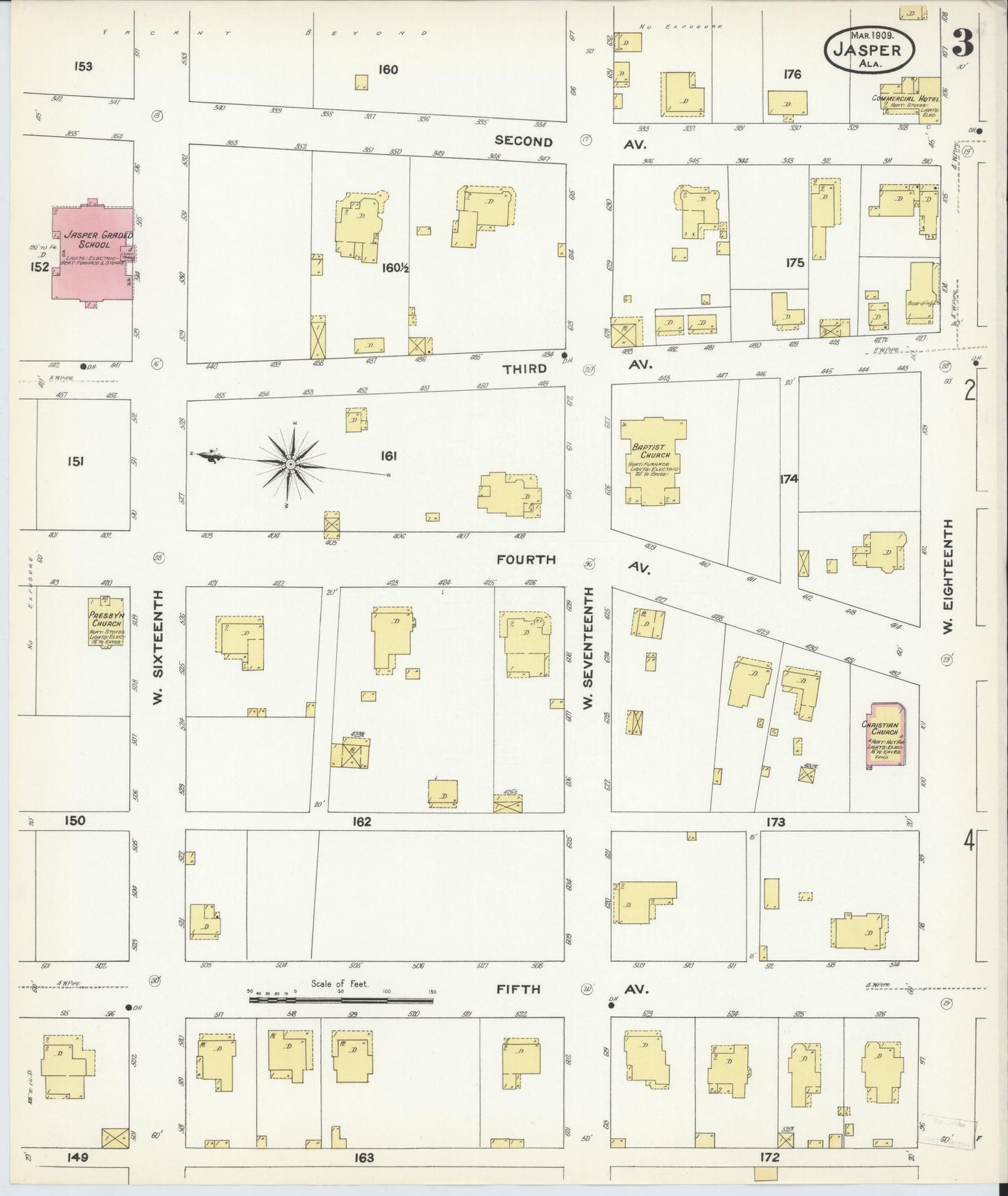Sanborn Fire Insurance Map from Jasper, Walker County, Alabama (1909), Sheet #0003 - Complete Map Set gallery image, historic Sanborn map, vintage wall art, Alabama Alabama