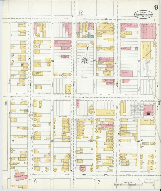 Sanborn Fire Insurance Map from New Kensington, Westmoreland County, Pennsylvania (1905), Sheet #0009 - Historic Sanborn Fire Insurance Map Print, vintage old map wall art, antique decor, genealogy gift, Pennsylvania Pennsylvania map