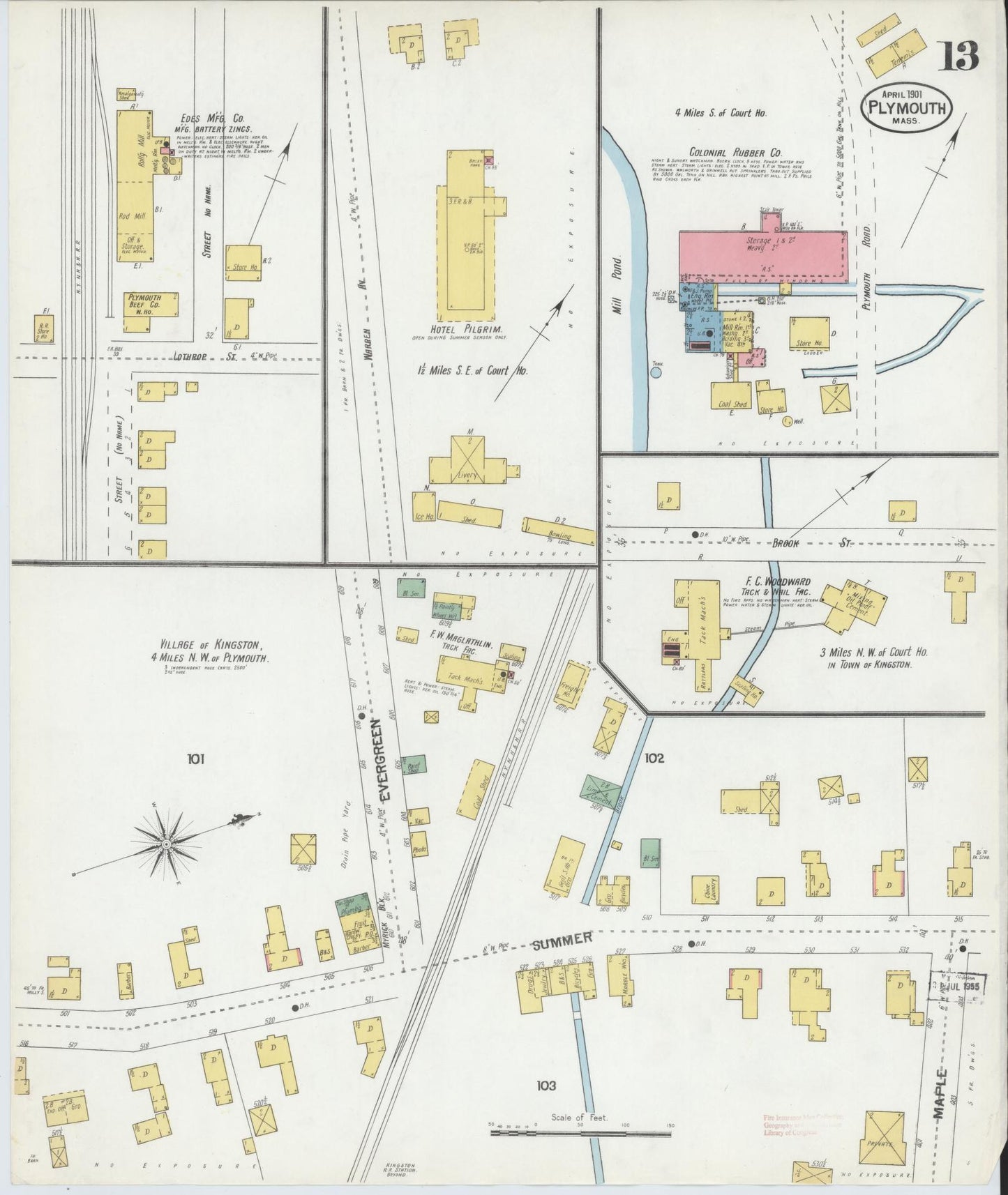 Sanborn Fire Insurance Map from Plymouth, Plymouth County, Massachusetts (1901), Sheet #0013 - Historic Sanborn Fire Insurance Map Print, vintage old map wall art, antique decor, genealogy gift, Massachusetts Massachusetts map
