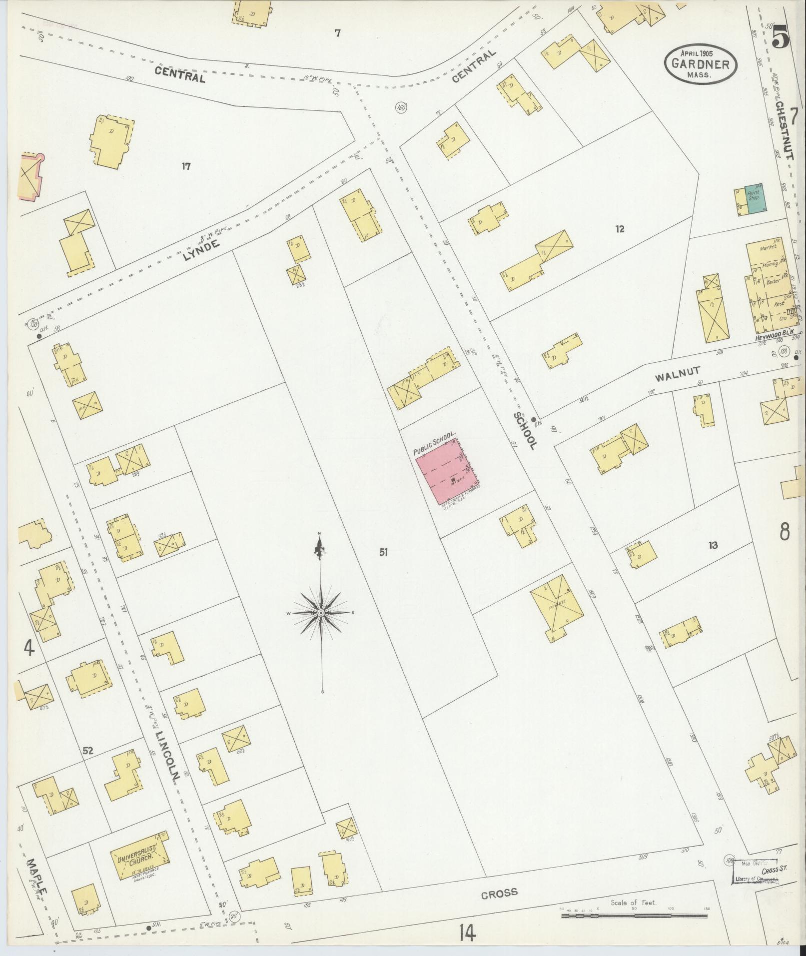 Sanborn Fire Insurance Map from Gardner, Worcester County, Massachusetts (1905), Sheet #0005 - Complete Map Set gallery image, historic Sanborn map, vintage wall art, Massachusetts Massachusetts