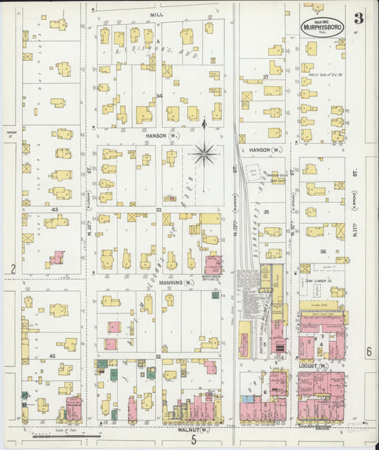 Sanborn Fire Insurance Map from Murphysboro, Jackson County, Illinois (1902), Sheet #0003 - Historic Sanborn Fire Insurance Map Print, vintage old map wall art, antique decor, genealogy gift, Illinois Illinois map