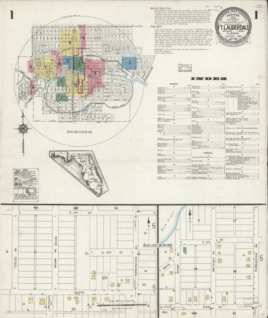 Sanborn Fire Insurance Map from Fort Lauderdale, Broward County, Florida (1924), Sheet #0001 - Complete Map Set gallery image, historic Sanborn map, vintage wall art, Florida Florida