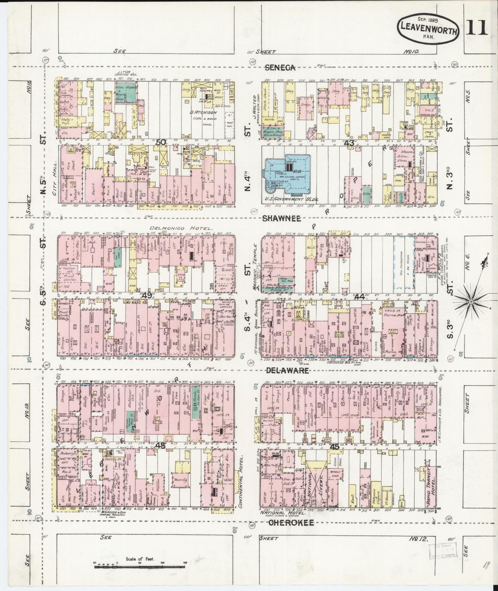 Sanborn Fire Insurance Map from Leavenworth, Leavenworth County, Kansas (1889), Sheet #0012 - Historic Sanborn Fire Insurance Map Print, vintage old map wall art, antique decor, genealogy gift, Kansas Kansas map