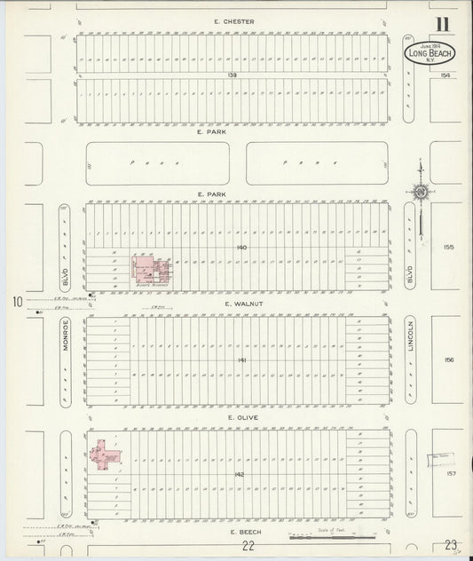 Sanborn Fire Insurance Map from Long Beach, Nassau County, New York (1914), Sheet #0011 - Historic Sanborn Fire Insurance Map Print, vintage old map wall art, antique decor, genealogy gift, New York New York map