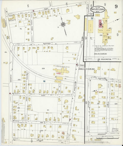Sanborn Fire Insurance Map from North Attleborough, Bristol County, Massachusetts (1916), Sheet #0009 - Complete Map Set gallery image, historic Sanborn map, vintage wall art, Massachusetts Massachusetts