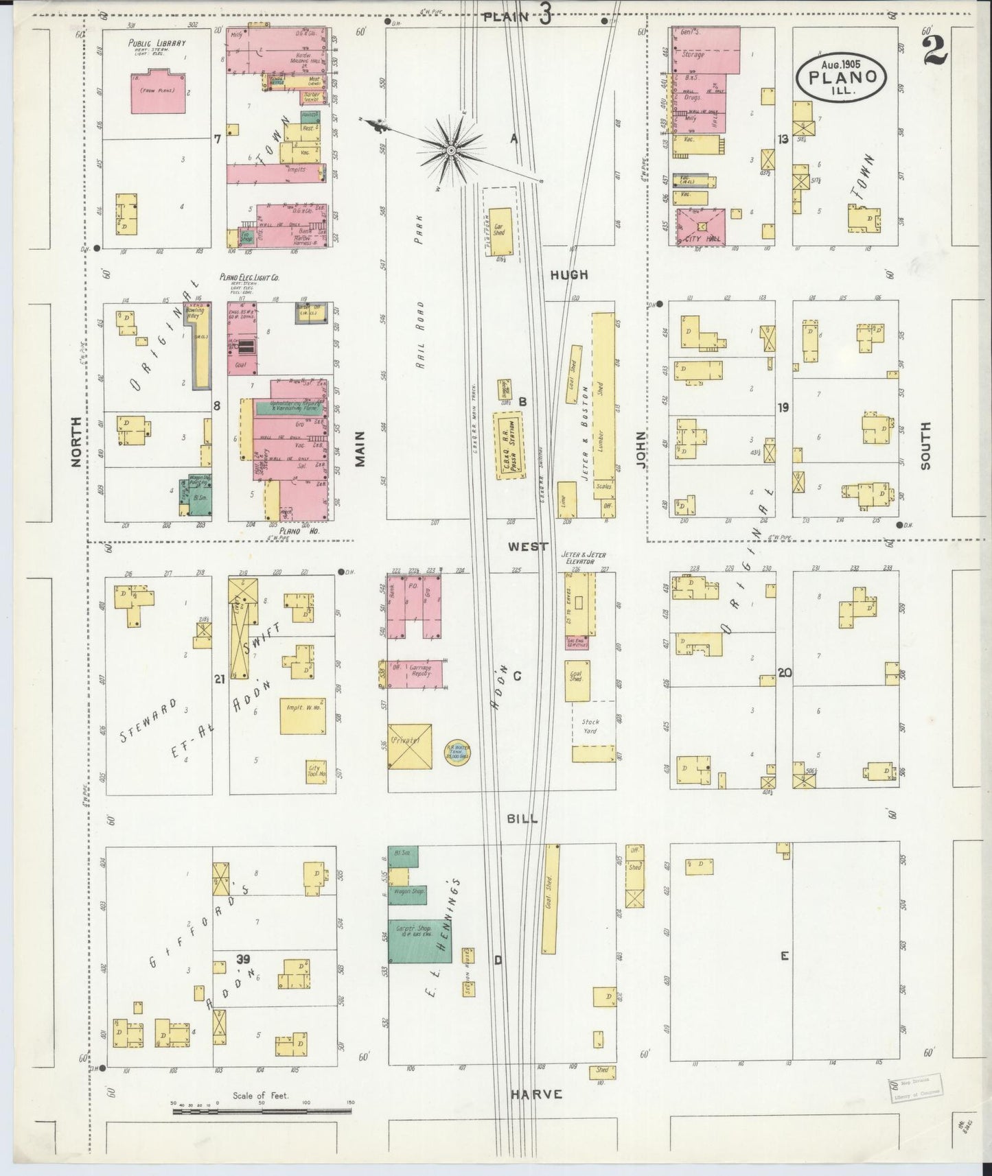 Sanborn Fire Insurance Map from Plano, Kendall County, Illinois (1905), Sheet #0002 - Historic Sanborn Fire Insurance Map Print, vintage old map wall art, antique decor, genealogy gift, Illinois Illinois map