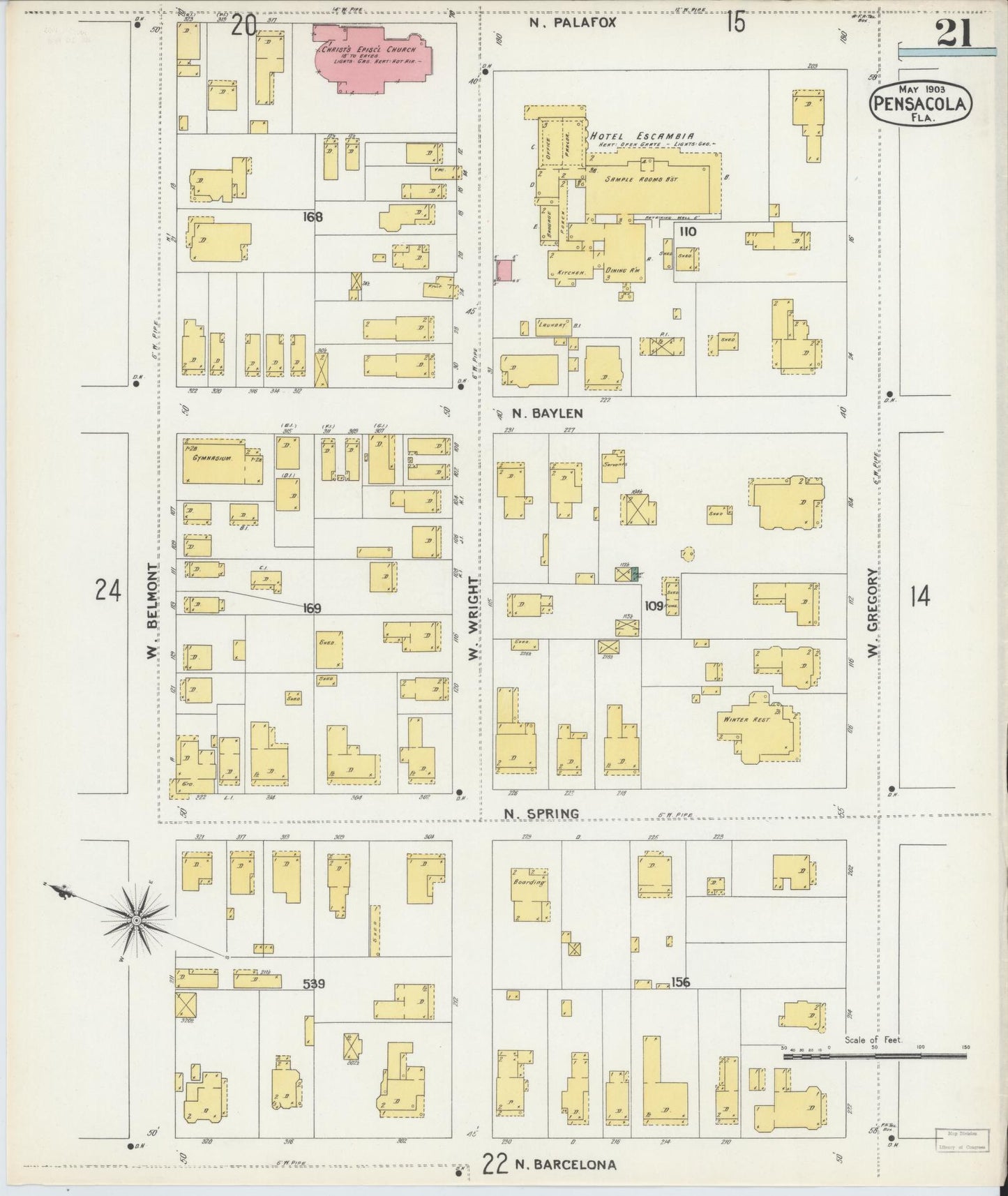 Sanborn Fire Insurance Map from Pensacola, Escambia County, Florida (1903), Sheet #0021 - Complete Map Set gallery image, historic Sanborn map, vintage wall art, Florida Florida