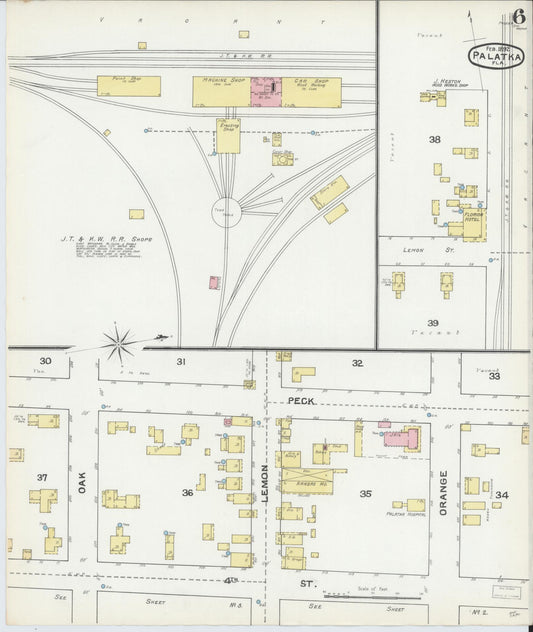 Sanborn Fire Insurance Map from Palatka, Putnam County, Florida (1892), Sheet #0006 - Historic Sanborn Fire Insurance Map Print, vintage old map wall art, antique decor, genealogy gift, Florida Florida map