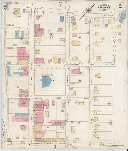 Sanborn Fire Insurance Map from Philippi, Barbour County, West Virginia (1944), Sheet #0002 - Historic Sanborn Fire Insurance Map Print, vintage old map wall art, antique decor, genealogy gift, West Virginia West Virginia map