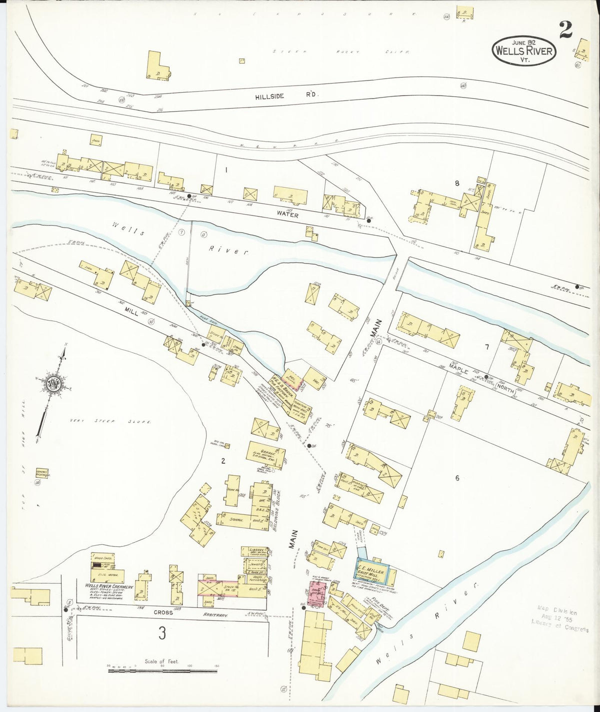 Sanborn Fire Insurance Map from Wells River, Orange County, Vermont (1912), Sheet #0002 - Historic Sanborn Fire Insurance Map Print, vintage old map wall art, antique decor, genealogy gift, Vermont Vermont map