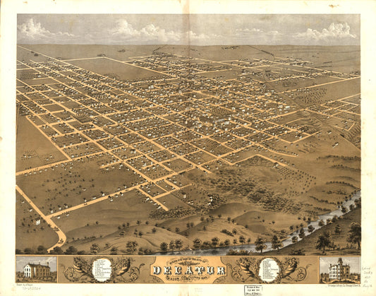 Bird's eye view of the city of Decatur, Macon Co., Illinois 1869. (1869) – Historic Bird’s-Eye View Panorama Print