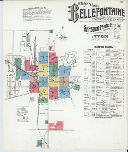 Sanborn Fire Insurance Map from Bellefontaine, Logan County, Ohio (1901), Sheet #0001 - Historic Sanborn Fire Insurance Map Print, vintage old map wall art, antique decor, genealogy gift, Ohio Ohio map