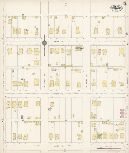 Sanborn Fire Insurance Map from Ontario, San Bernardino County, California (1912), Sheet #0005 - Complete Map Set gallery image, historic Sanborn map, vintage wall art, California California