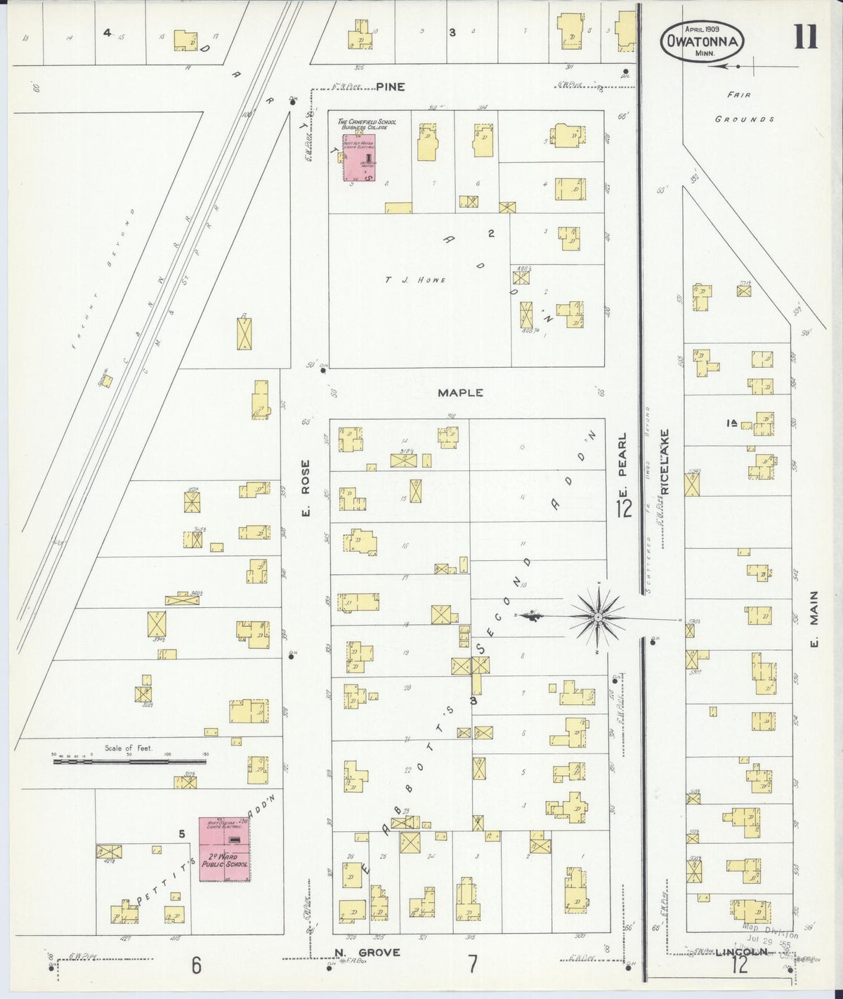 Sanborn Fire Insurance Map from Owatonna, Steele County, Minnesota (1909), Sheet #0011 - Complete Map Set gallery image, historic Sanborn map, vintage wall art, Minnesota Minnesota