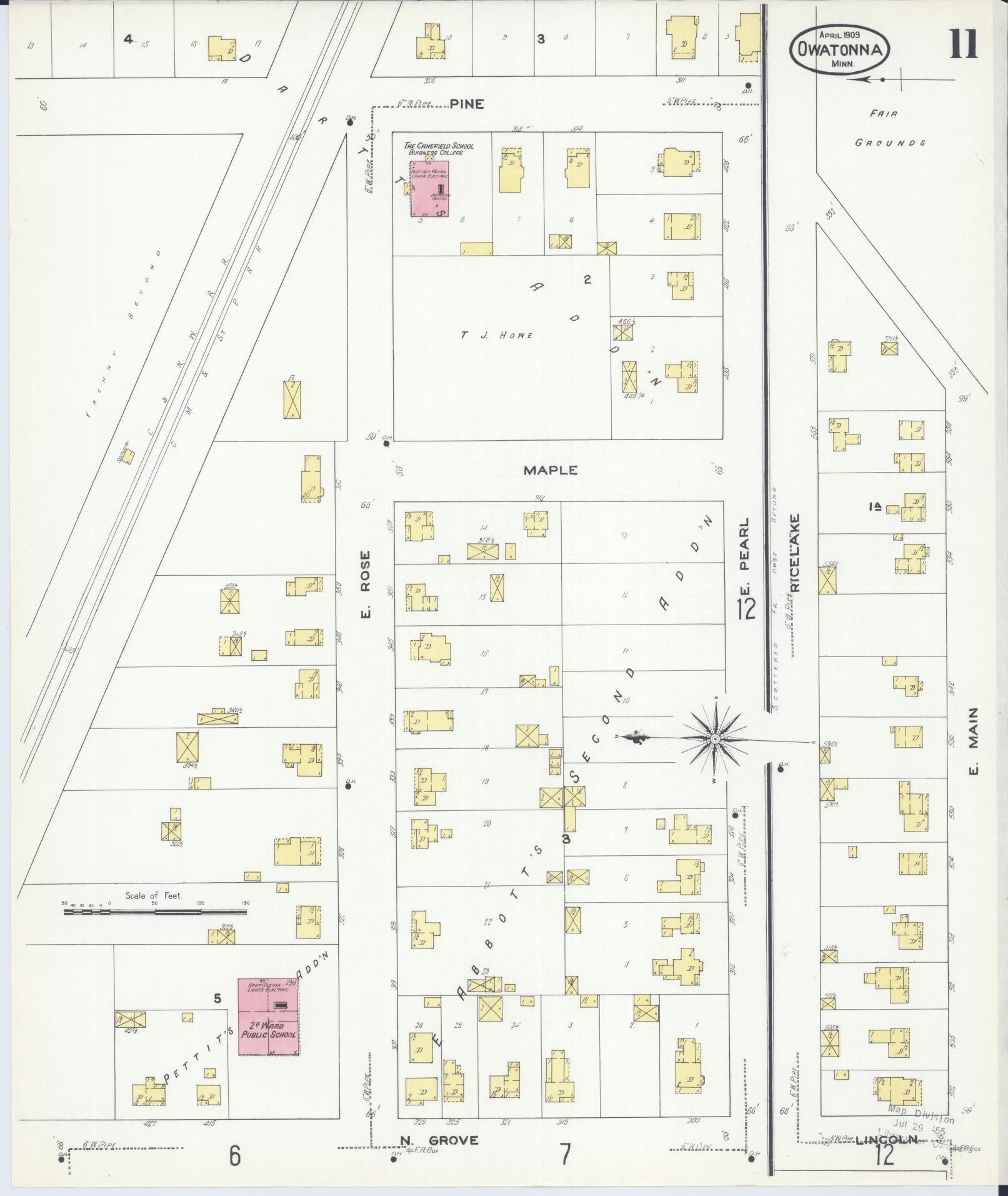 Sanborn Fire Insurance Map from Owatonna, Steele County, Minnesota (1909), Sheet #0011 - Complete Map Set gallery image, historic Sanborn map, vintage wall art, Minnesota Minnesota
