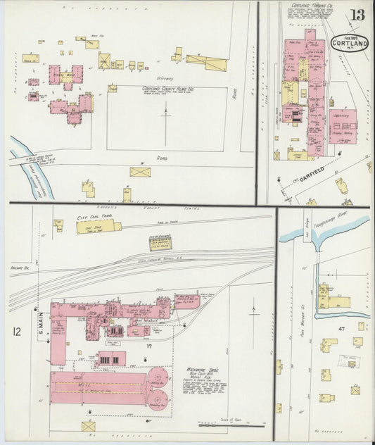 Sanborn Fire Insurance Map from Cortland, Cortland County, New York (1897), Sheet #0013 - Historic Sanborn Fire Insurance Map Print, vintage old map wall art, antique decor, genealogy gift, New York New York map