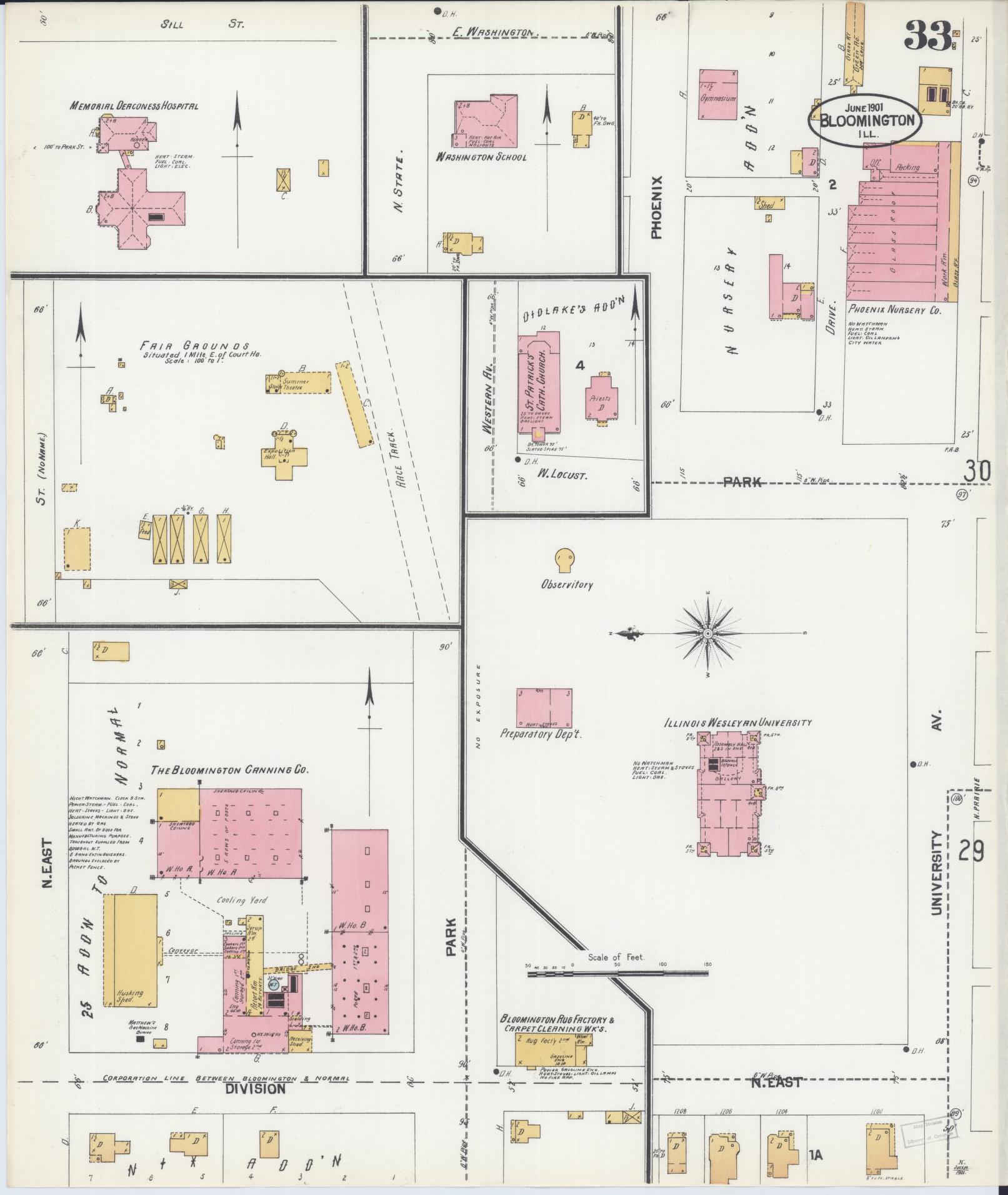 Sanborn Fire Insurance Map from Bloomington, McLean County, Illinois (1901), Sheet #0033 - Complete Map Set gallery image, historic Sanborn map, vintage wall art, Illinois Illinois