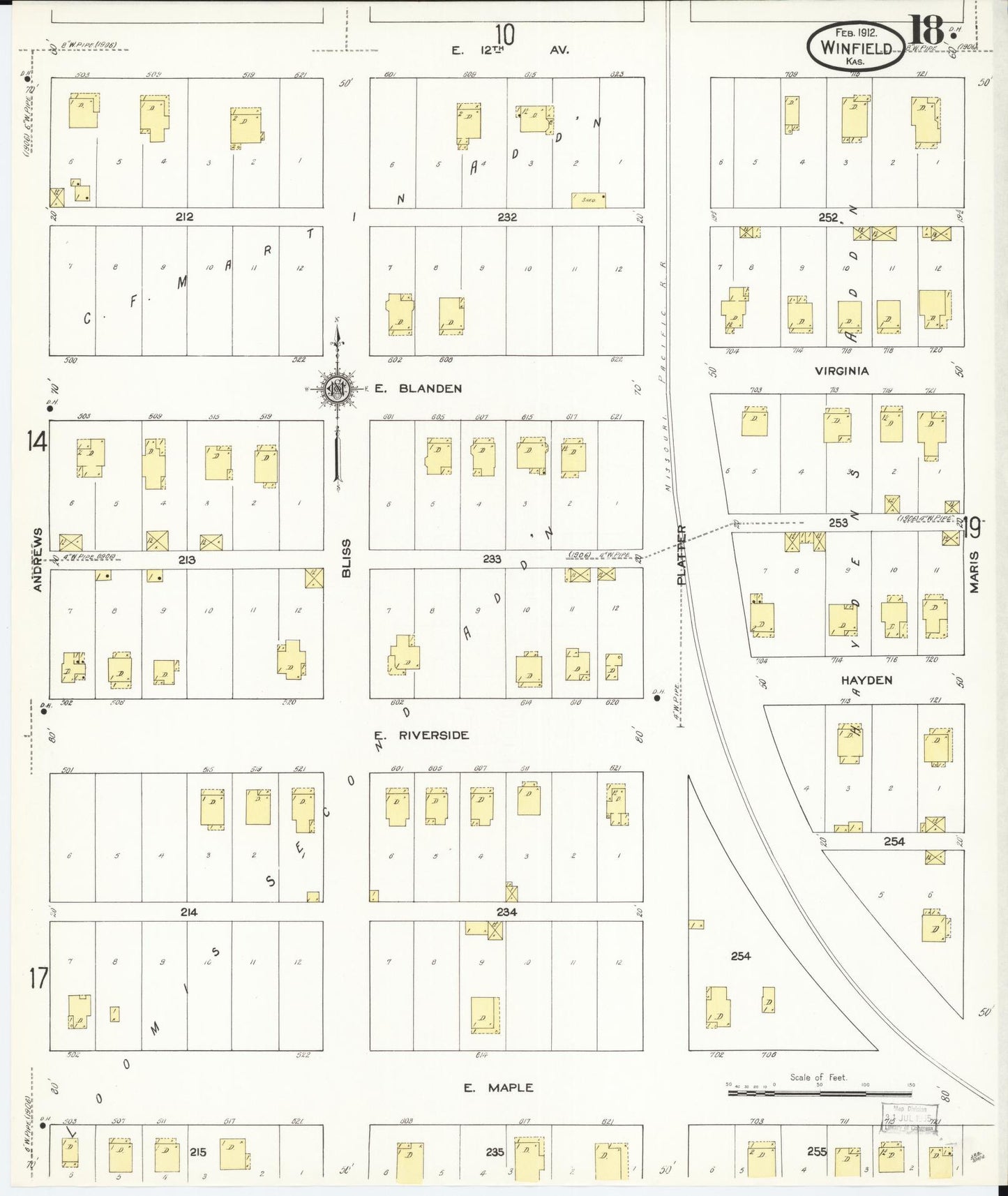 Sanborn Fire Insurance Map from Winfield, Cowley County, Kansas (1912), Sheet #0018 - Complete Map Set gallery image, historic Sanborn map, vintage wall art, Kansas Kansas