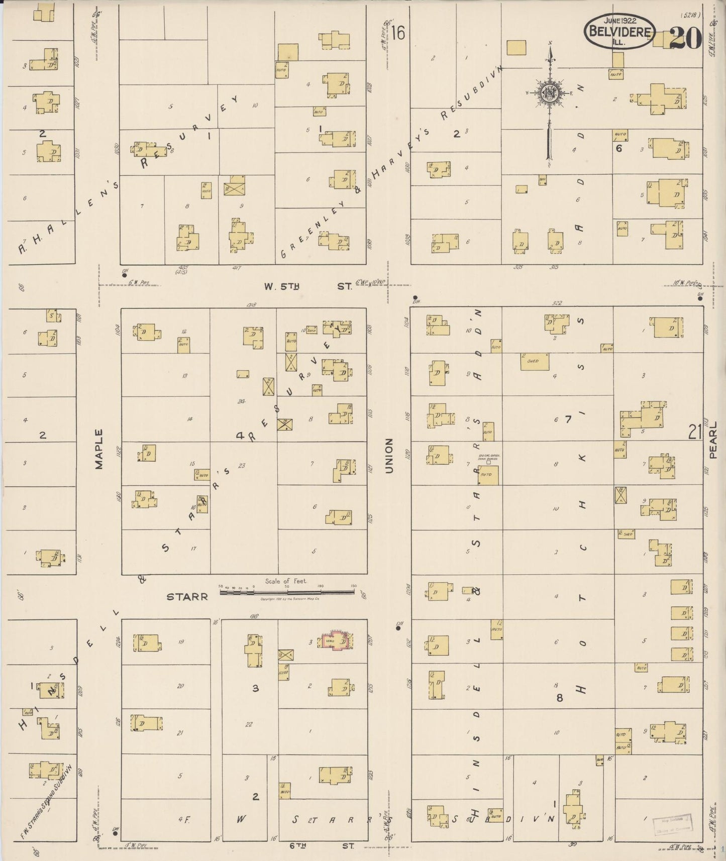 Sanborn Fire Insurance Map from Belvidere, Boone County, Illinois (1922), Sheet #0020 - Complete Map Set gallery image, historic Sanborn map, vintage wall art, Illinois Illinois