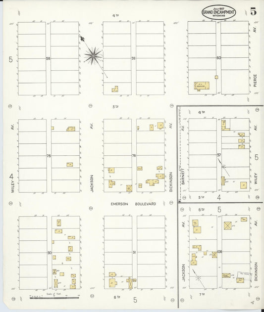 Sanborn Fire Insurance Map from Grand Encampment, Carbon County, Wyoming (1907), Sheet #0005 - Historic Sanborn Fire Insurance Map Print, vintage old map wall art, antique decor, genealogy gift, Wyoming Wyoming map