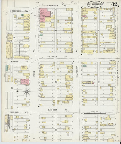 Sanborn Fire Insurance Map from Oklahoma City, Oklahoma County, Oklahoma (1896), Sheet #0012 - Complete Map Set gallery image, historic Sanborn map, vintage wall art, Oklahoma City Oklahoma