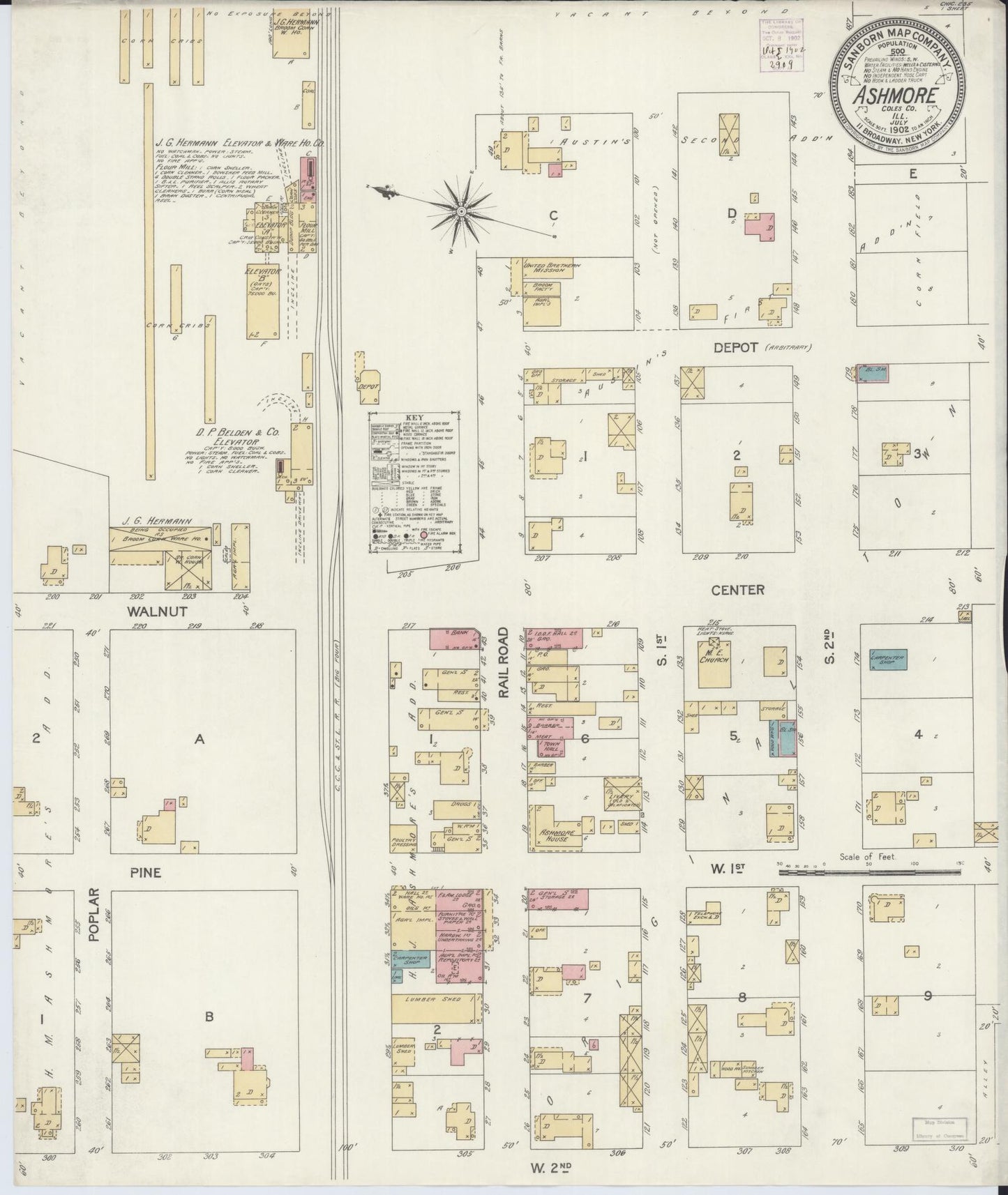 Sanborn Fire Insurance Map from Ashmore, Coles County, Illinois (1902), Sheet #0001 - Historic Sanborn Fire Insurance Map Print, vintage old map wall art, antique decor, genealogy gift, Illinois Illinois map