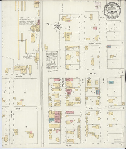 Sanborn Fire Insurance Map from Ashmore, Coles County, Illinois (1902), Sheet #0001 - Historic Sanborn Fire Insurance Map Print, vintage old map wall art, antique decor, genealogy gift, Illinois Illinois map