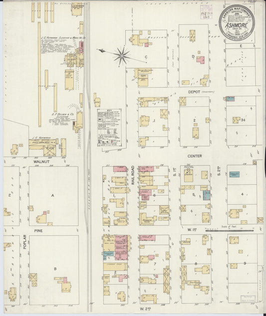 Sanborn Fire Insurance Map from Ashmore, Coles County, Illinois (1902), Sheet #0001 - Historic Sanborn Fire Insurance Map Print, vintage old map wall art, antique decor, genealogy gift, Illinois Illinois map