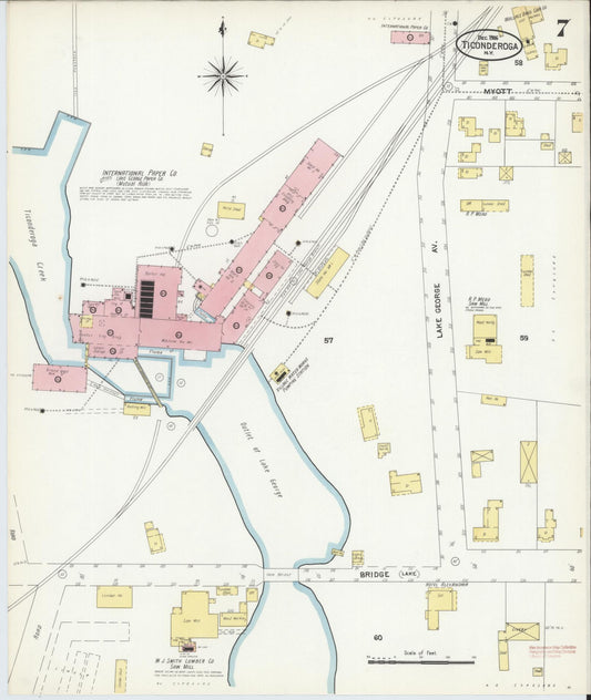 Sanborn Fire Insurance Map from Ticonderoga, Essex County, New York (1906), Sheet #0007 - Historic Sanborn Fire Insurance Map Print, vintage old map wall art, antique decor, genealogy gift, New York New York map