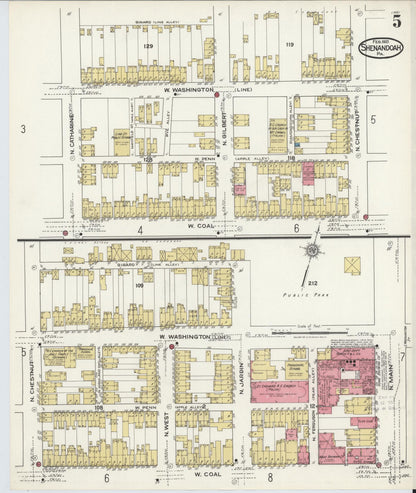 Sanborn Fire Insurance Map from Shenandoah, Schuylkill County, Pennsylvania (1921), Sheet #0005 - Historic Sanborn Fire Insurance Map Print, vintage old map wall art, antique decor, genealogy gift, Pennsylvania Pennsylvania map