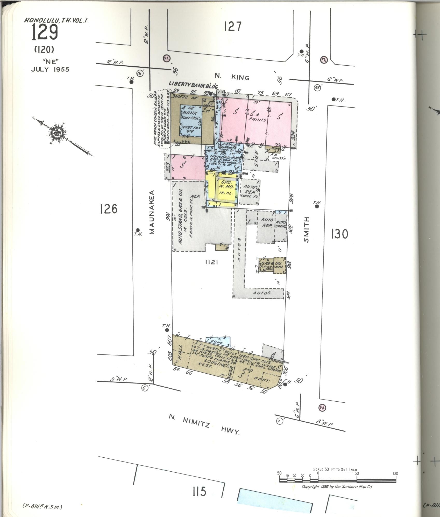Sanborn Fire Insurance Map from Honolulu, Oahu County, Hawaii (1955), Sheet #0129 - Historic Sanborn Fire Insurance Map Print